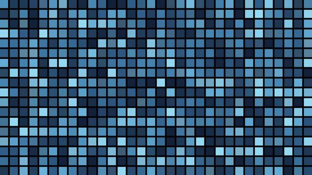 Blue Pixel Grid Animation with Random Light Fill Seamless Loop