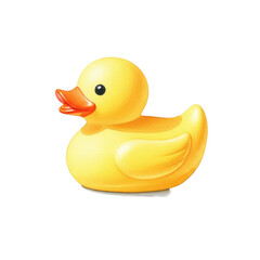 charming watercolor illustration of a classic yellow rubber duck featuring visible brushstrokes and paper texture, isolated on transparent, viewed from a side angle. concept of sweet nostalgia