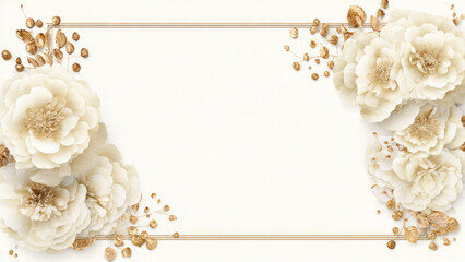 Floral frame with white flowers and gold accents