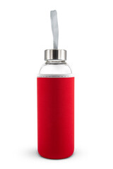 glass bottle container with metal top isolated on white background