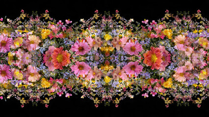Floral Kaleidoscope on Black Background