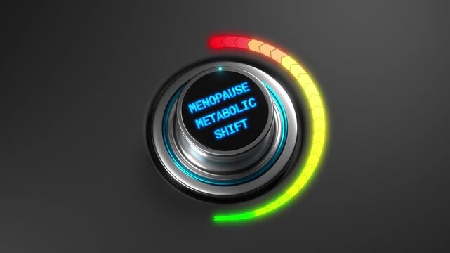 3D medical animation featuring "Menopause Metabolic Shift" with detailed cellular structures, metabolic pathways, biological mechanisms and scientific visualization for educational, clinical, nutritio