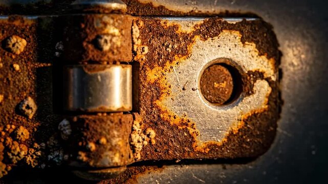 Close-Up of a Heavily Rusted Metal Hinge - A Study in Decay.