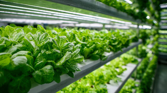 Vertical farming growing fresh lettuce in indoor hydroponic system