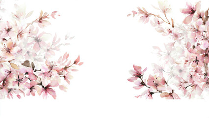 Watercolor Cherry Blossoms Corners Isolated