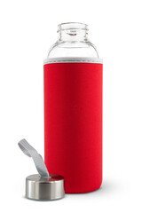 glass bottle container with metal top isolated on white background