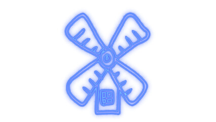 A blue outline windmill icon illustration, symbolizing clean renewable energy, sustainable power generation, and environmental technology projects, isolated on transparent background.
