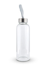 glass bottle container with metal top isolated on white background