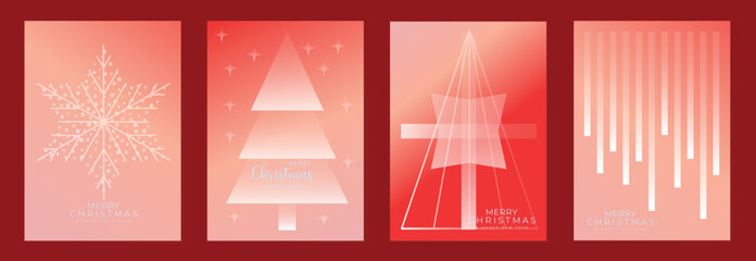 Naklejka na ściany i meble Christmas and Happy New Year vector illustration with soft gradient colors, festive ornaments, trees and holiday elements — elegant design for cards, posters and prints.