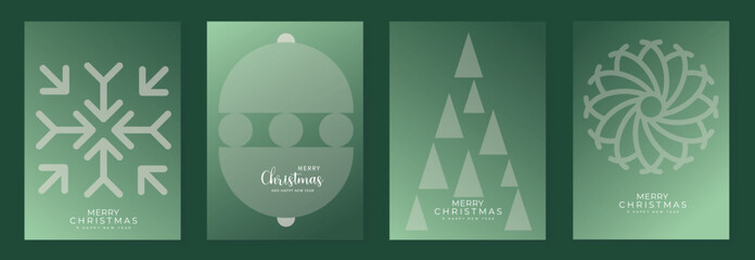 Naklejka premium Christmas and Happy New Year vector illustration with soft gradient colors, festive ornaments, trees and holiday elements — elegant design for cards, posters and prints.