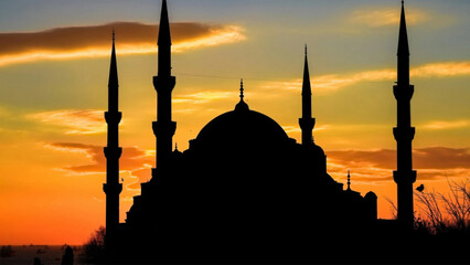 Vector mosque at sunset © Andri