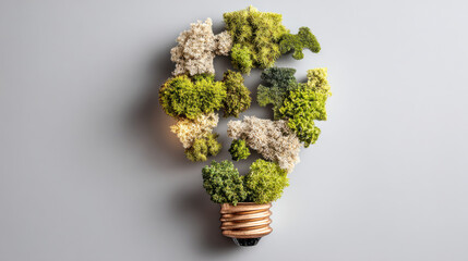 Moss puzzle pieces forming green light bulb concept