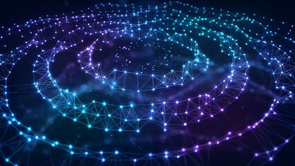 Abstract Digital Network Galaxy Swirl with Glowing Particles.