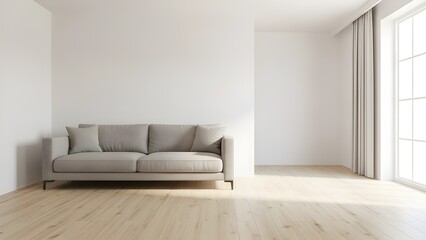 Fototapeta premium Modern minimalist living room interior with sofa and natural light