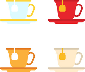 Cup of tea, set of tea cups, tea cup isolated on white background. Vector, cartoon illustration, poster, postcard. Vector