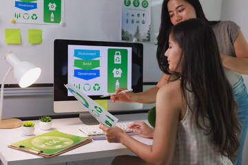 Businesswomen collaborating on esg sustainable corporate strategy