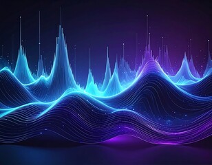 Digital wave pattern, blue and purple, with high peaks and particle effects