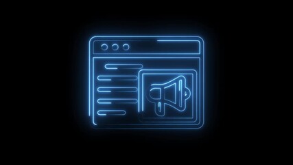 Neon website with megaphone icon animation promoting marketing campaigns and digital announcements