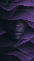abstract illustration of an african american woman in a purple color theme set against a dark violet and black background