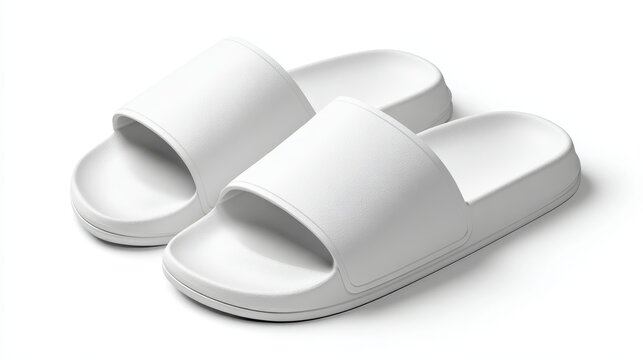Pair of clean white slide sandals offering ultimate comfort and relaxed style, perfect footwear for casual lounging, spa visits, or poolside activities on a bright summer day