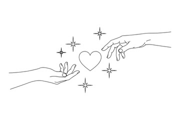 Heart and Stars Swirl Illustration &ndash; Elegant Abstract Decorative Line Art with Whimsical Sparkles and Romantic Design Elements