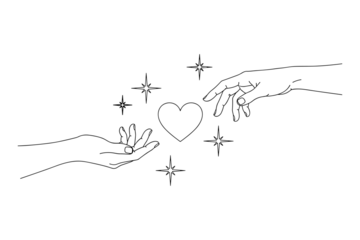 Heart and Stars Swirl Illustration – Elegant Abstract Decorative Line Art with Whimsical Sparkles and Romantic Design Elements