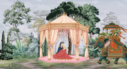  Chinoiserie Wallpapers for Walls, Vintage Landscape Wallpaper Mural, Mughal garden Mural. © Sharif