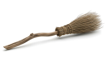 Traditional broom made from natural twigs and fibers