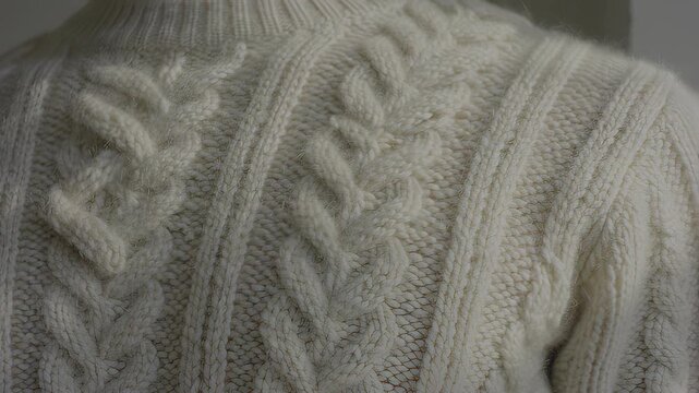 Close-up of a cream cable-knit sweater
