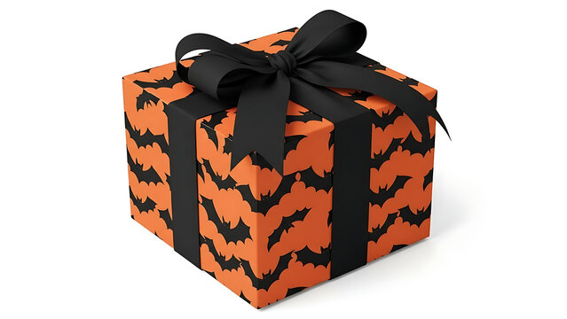 Halloween gift box with black ribbon and bat pattern