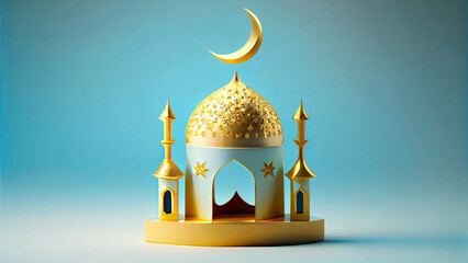Vector golden mosque with blue background © Andri