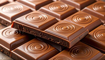 Stacked milk chocolate bars with embossed swirl segments