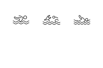 Swimming Icon Bundle, Swimmer Pictogram Icon Set, Swimming Pool Sport Icons, Water Sport Swimming Symbols, Minimal Swimming Activity Icons
