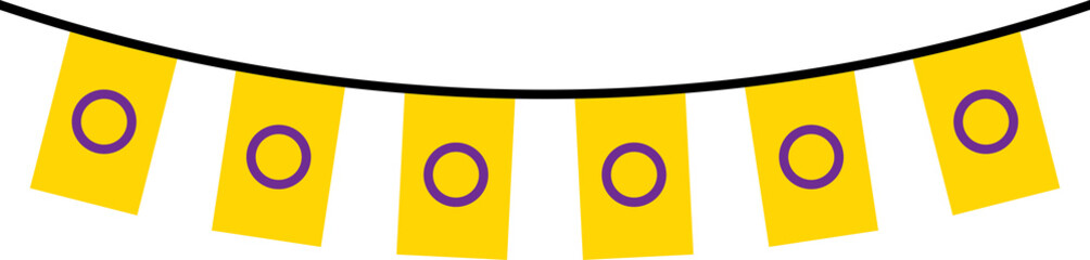 Seamless yellow with purple circle intersex flag party bunting. LGBTQI concept. Flat design illustration.