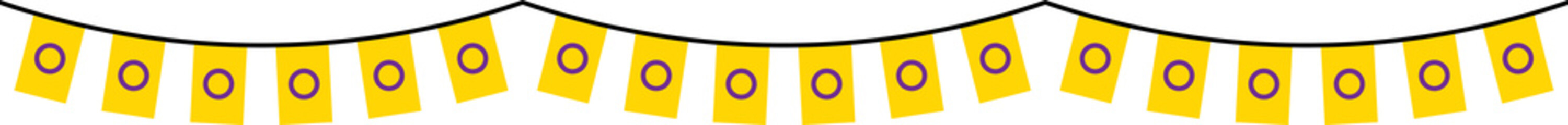 Seamless yellow with purple circle intersex flag party bunting. LGBTQI concept. Flat design illustration.