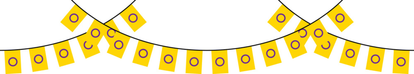 Seamless yellow with purple circle intersex flag party bunting. LGBTQI concept. Flat design illustration.