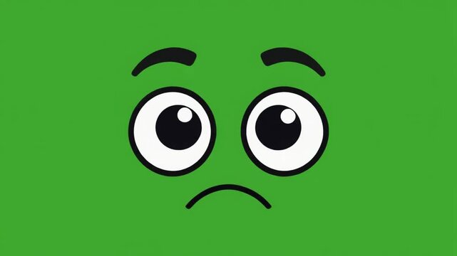A cartoon face with big eyes and a sad expression on a plain green background, conveying feelings of worry or unhappiness.