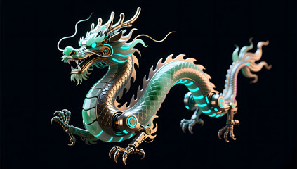 Obraz premium Cyber Mechanical Chinese Dragon in Futuristic Style