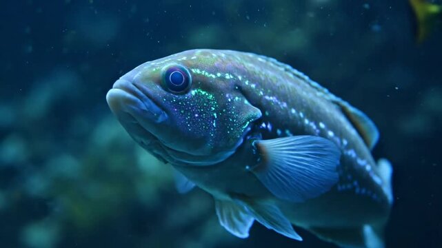 Mesmerizing underwater portrait of a vibrant rockfish swimming serenely in the deep ocean, captivating marine life