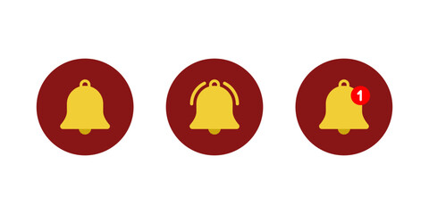 Notification bell icon in dark red circle. Reminder, update notice, and new activity symbol