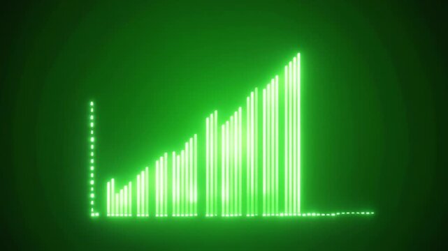 A vibrant green digital bar graph displaying increasing data or signal strength on a dark background, reminiscent of retro computer displays.