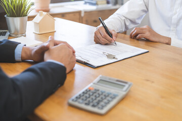 Congratulating, confidence two colleague asian businessman, male encourage staff for done excellent work. Boss showing thumbs up to do very good job. Leadership of team support. Trust of supervisor.