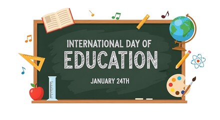 International day of education january 24th chalkboard with school supplies and text