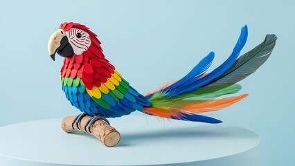 Vibrant Beaded Macaw Bird Figurine | Realistic Rainbow Parrot on Branch Decor