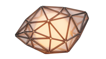 Geometric paper lantern with warm light illuminating the facets isolated on transparent background