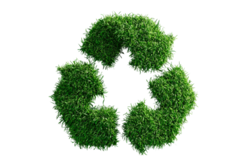 Eco-friendly recycling symbol on grass isolated on transparent background