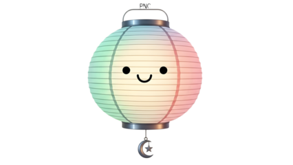 Cute smiling japanese lantern illustration with rainbow colors isolated on transparent background