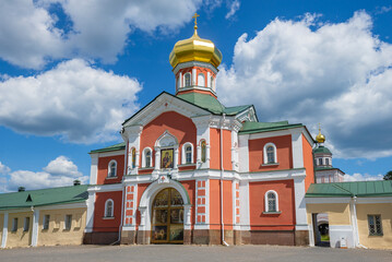 Fototapeta premium Church of Philip, Metropolitan of Moscow on a sunny June day. Iversky Monastery, Novgorod region