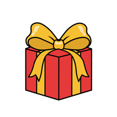 Red Gift Box with Gold Bow Christmas Clipart