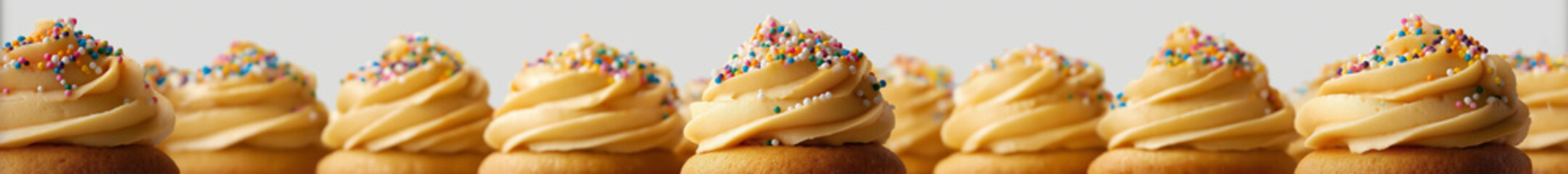 Delicious Cupcakes Arranged Neatly In Horizontal Line